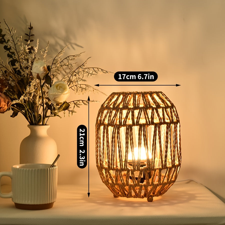 Handwoven Rattan Table Lamp with Warm Ambient Light for Bedroom