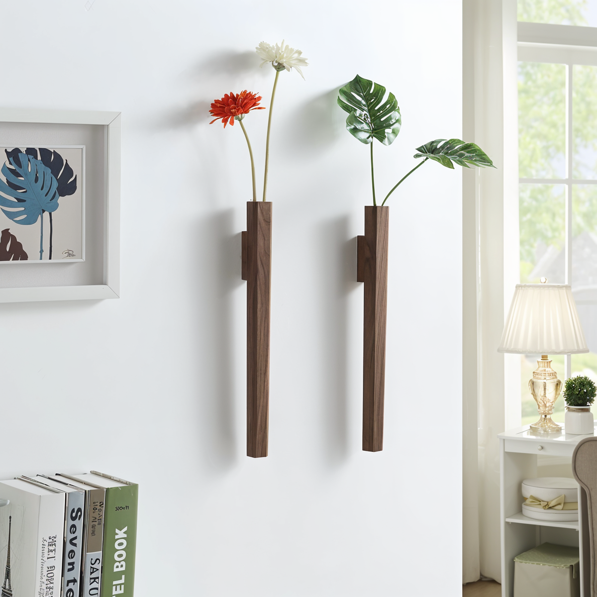 Solid Wood Wall Vase for Flowers with Beech and Walnut Finish
