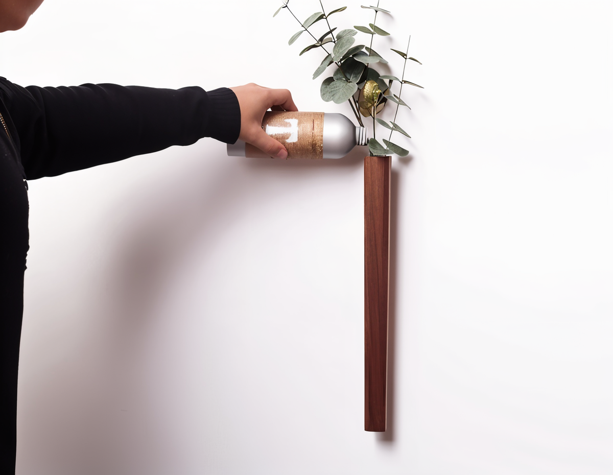 Solid Wood Wall Vase for Flowers with Beech and Walnut Finish