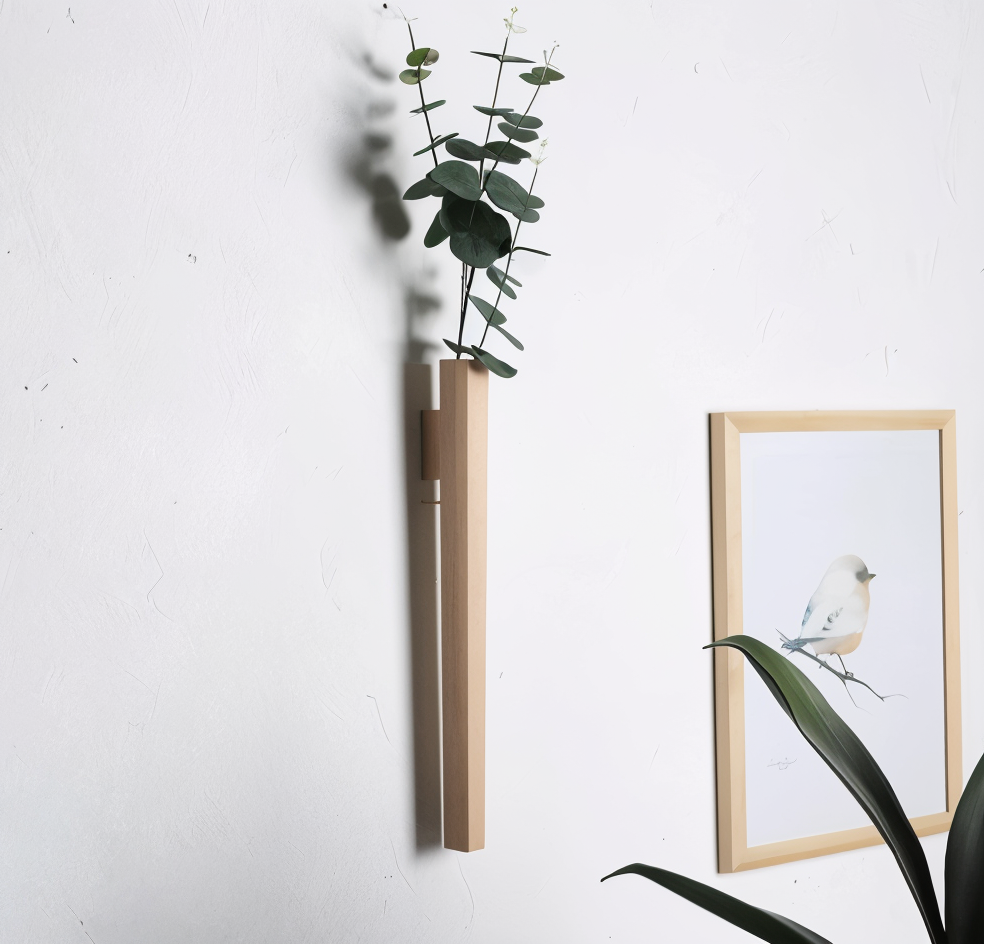 Solid Wood Wall Vase for Flowers with Beech and Walnut Finish