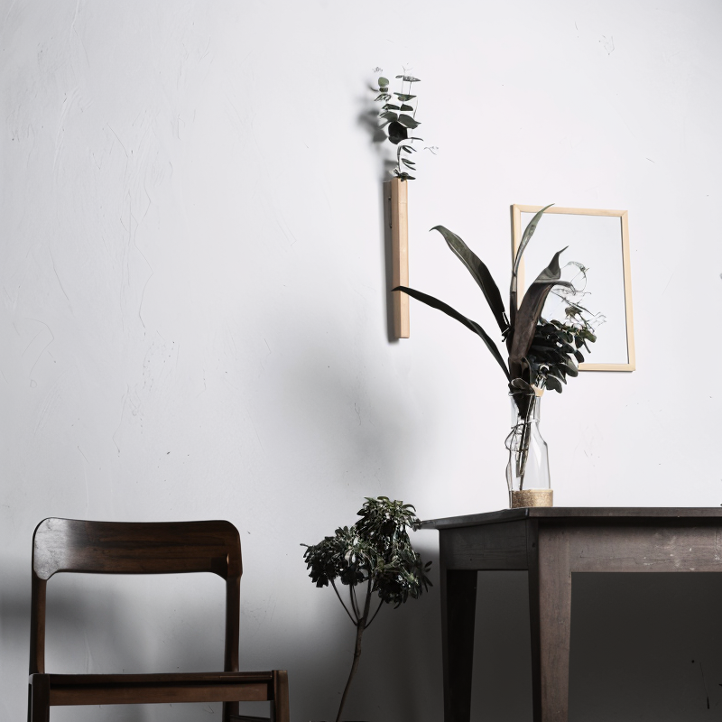 Solid Wood Wall Vase for Flowers with Beech and Walnut Finish