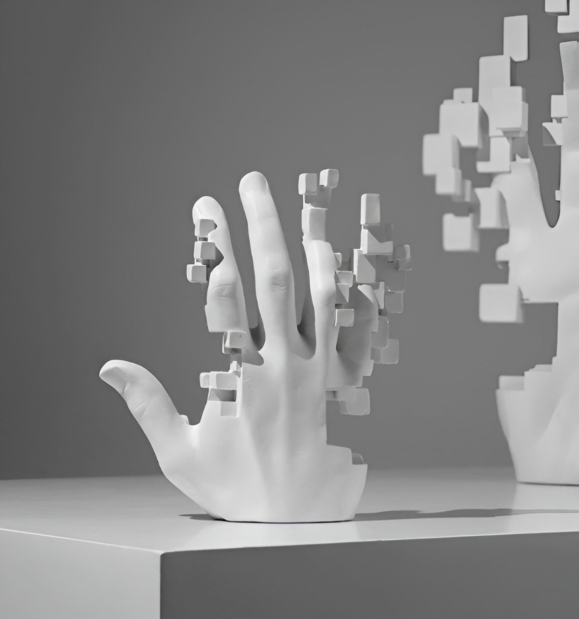Abstract Glitch Hand Sculpture for Modern Home
