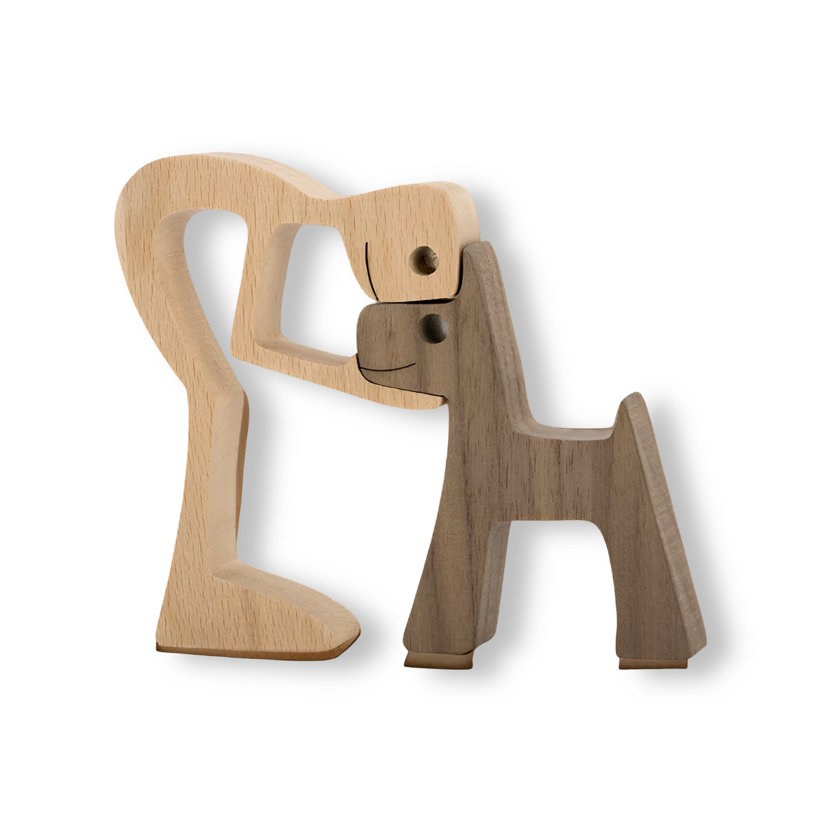Handcrafted Wooden Dog and Human Sculpture for Home Decor