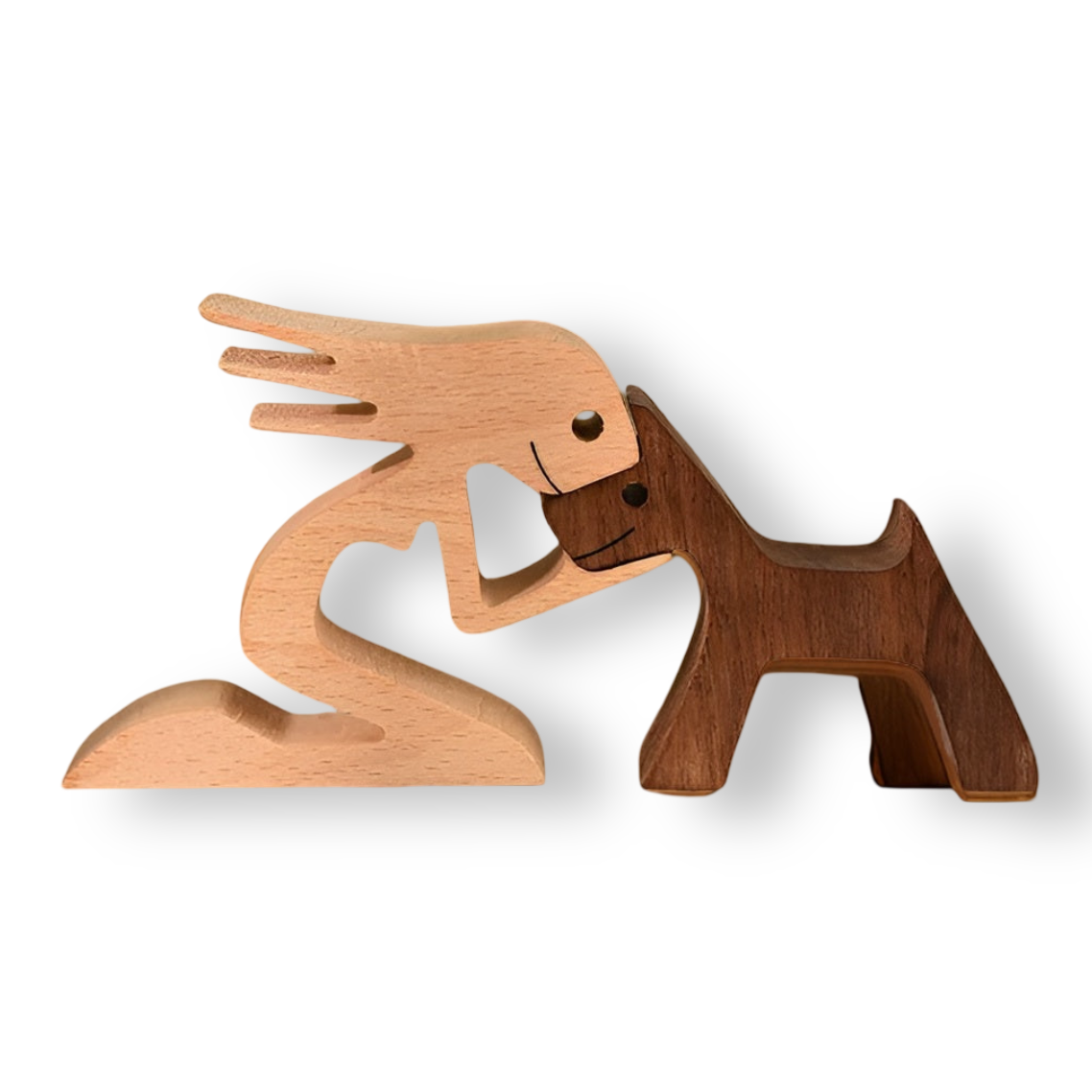 Handcrafted Wooden Dog and Human Sculpture for Home Decor