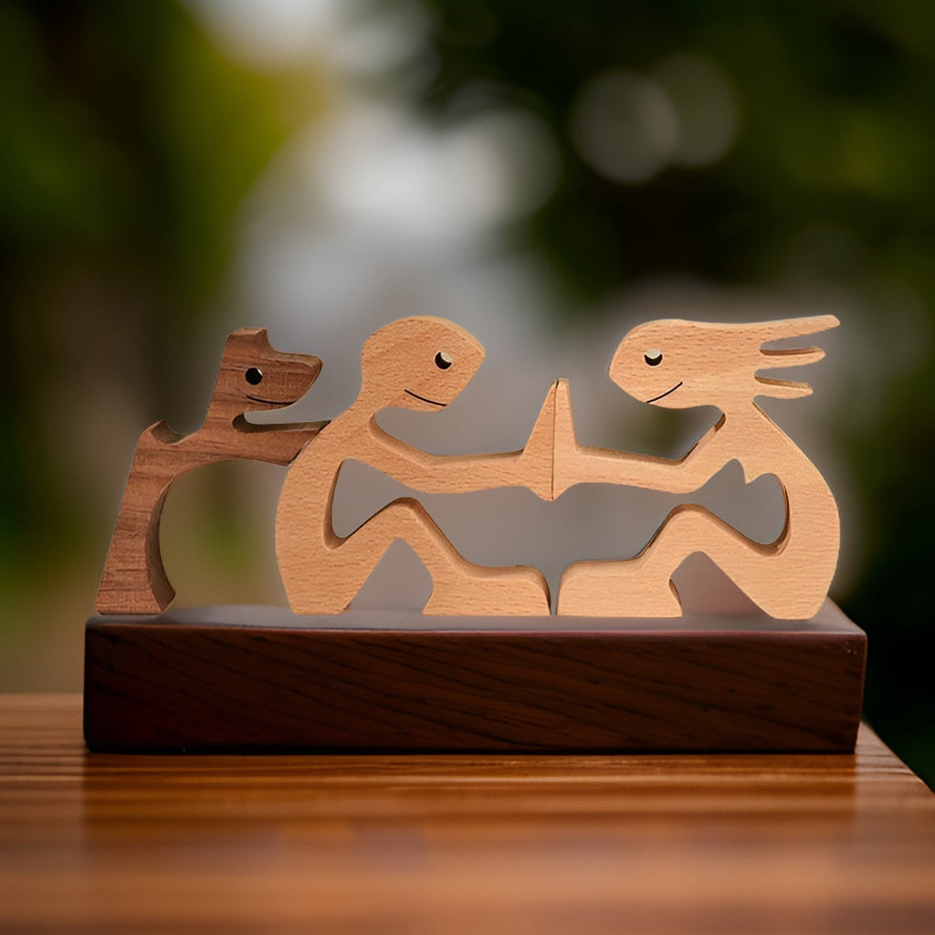 Handcrafted Wooden Dog and Human Sculpture for Home Decor