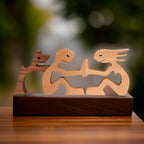 Handcrafted Wooden Dog and Human Sculpture for Home Decor