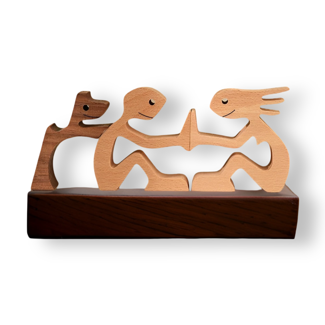 Handcrafted Wooden Dog and Human Sculpture for Home Decor