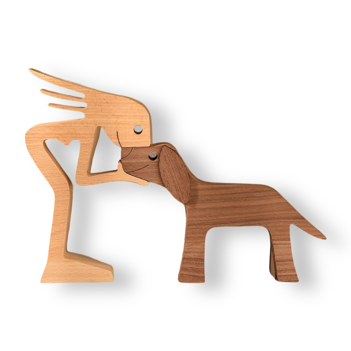 Handcrafted Wooden Dog and Human Sculpture for Home Decor