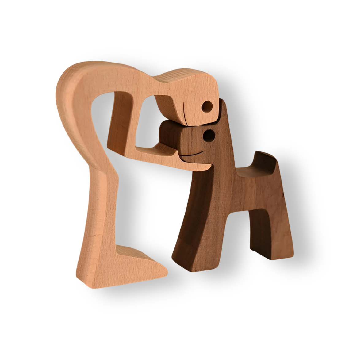 Handcrafted Wooden Dog and Human Sculpture for Home Decor