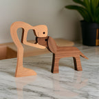Handcrafted Wooden Dog and Human Sculpture for Home Decor