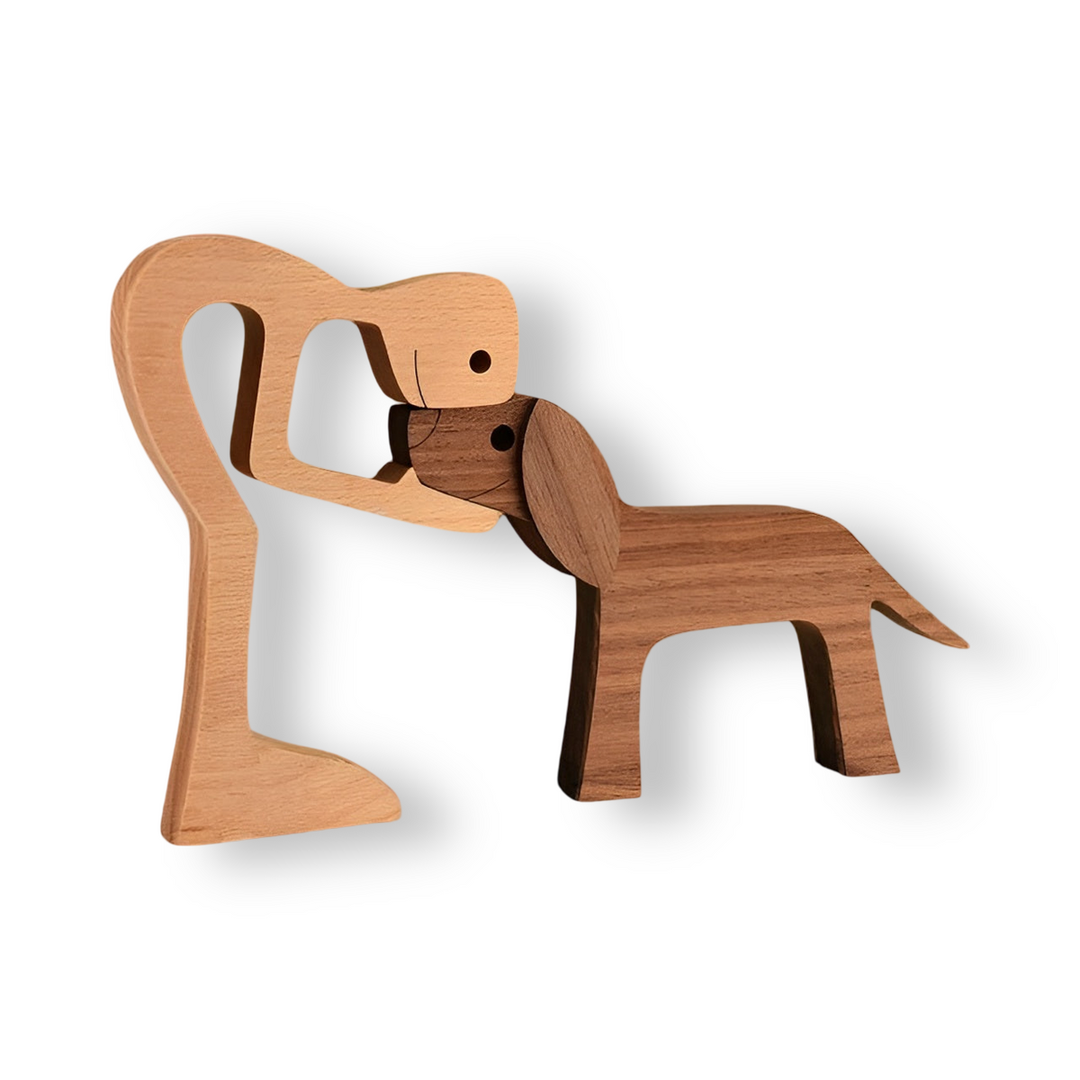Handcrafted Wooden Dog and Human Sculpture for Home Decor