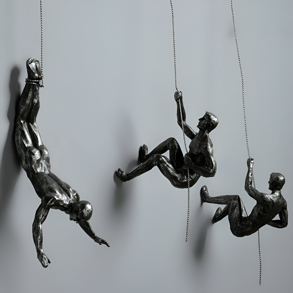 Climbing Man Metal Wall Art Set of 3 with Rope Design