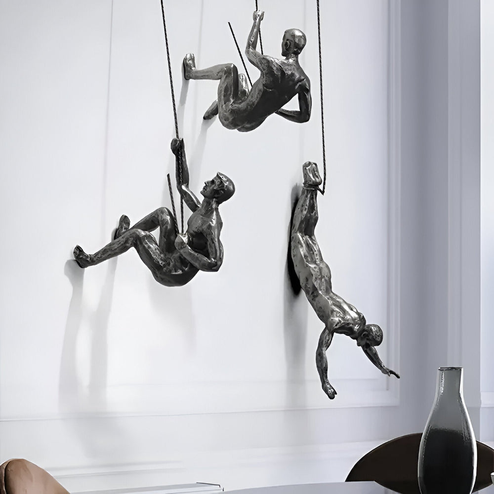 Climbing Man Metal Wall Art Set of 3 with Rope Design