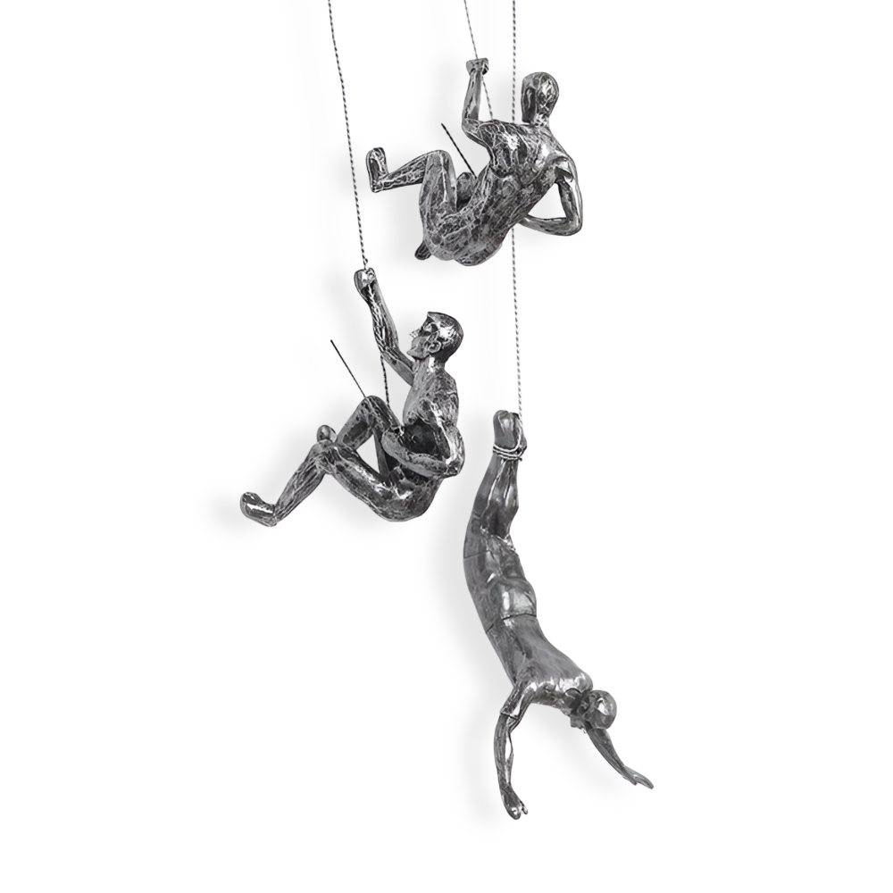 Climbing Man Metal Wall Art Set of 3 with Rope Design