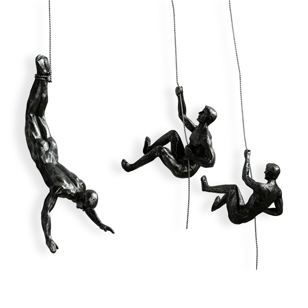 Climbing Man Metal Wall Art Set of 3 with Rope Design