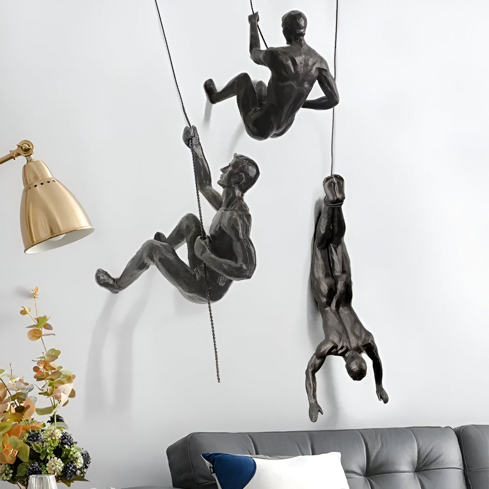 Climbing Man Metal Wall Art Set of 3 with Rope Design