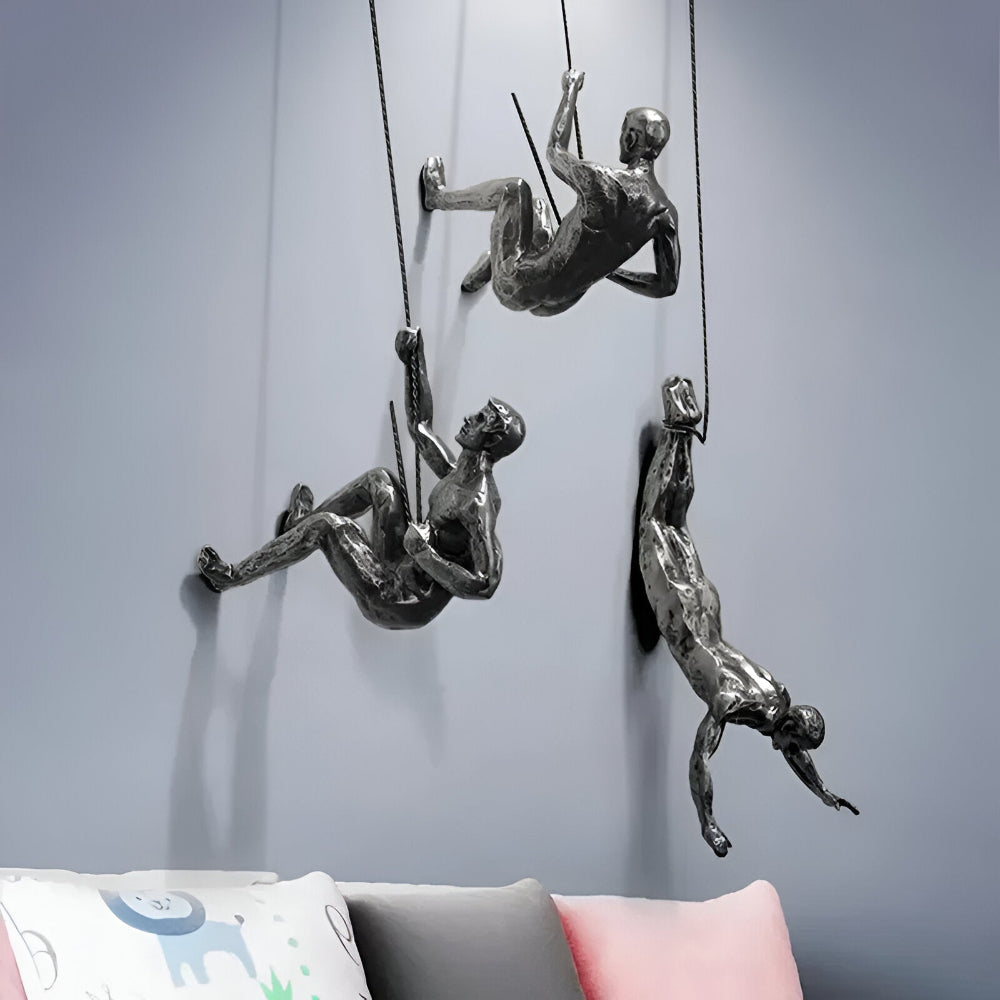 Climbing Man Metal Wall Art Set of 3 with Rope Design
