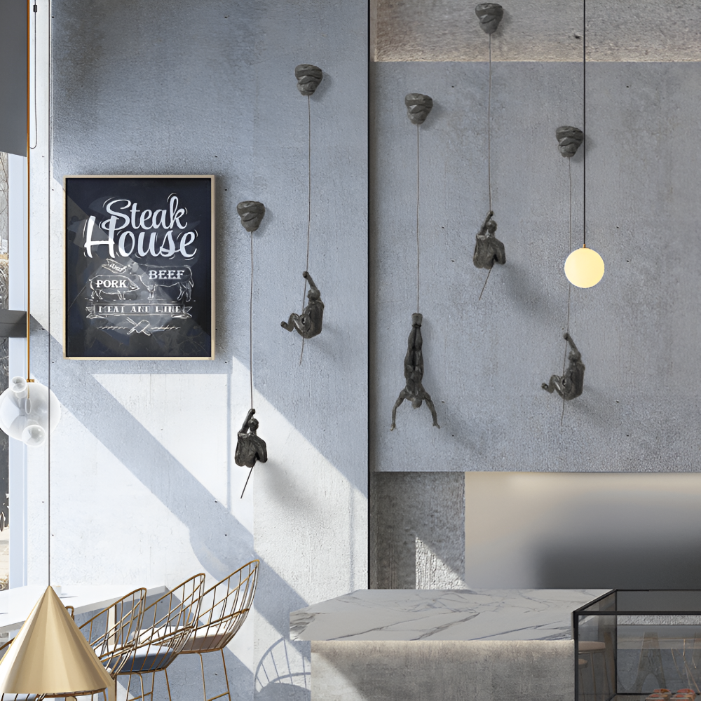 Climbing Man Metal Wall Art Set of 3 with Rope Design