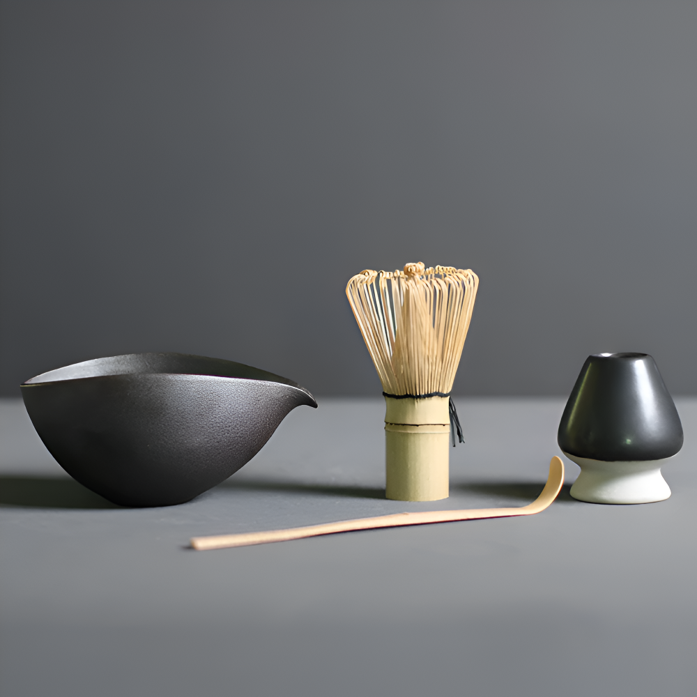 4-Piece Japanese Matcha Tea Set with Bamboo Whisk, Scoop, Bowl and Holder