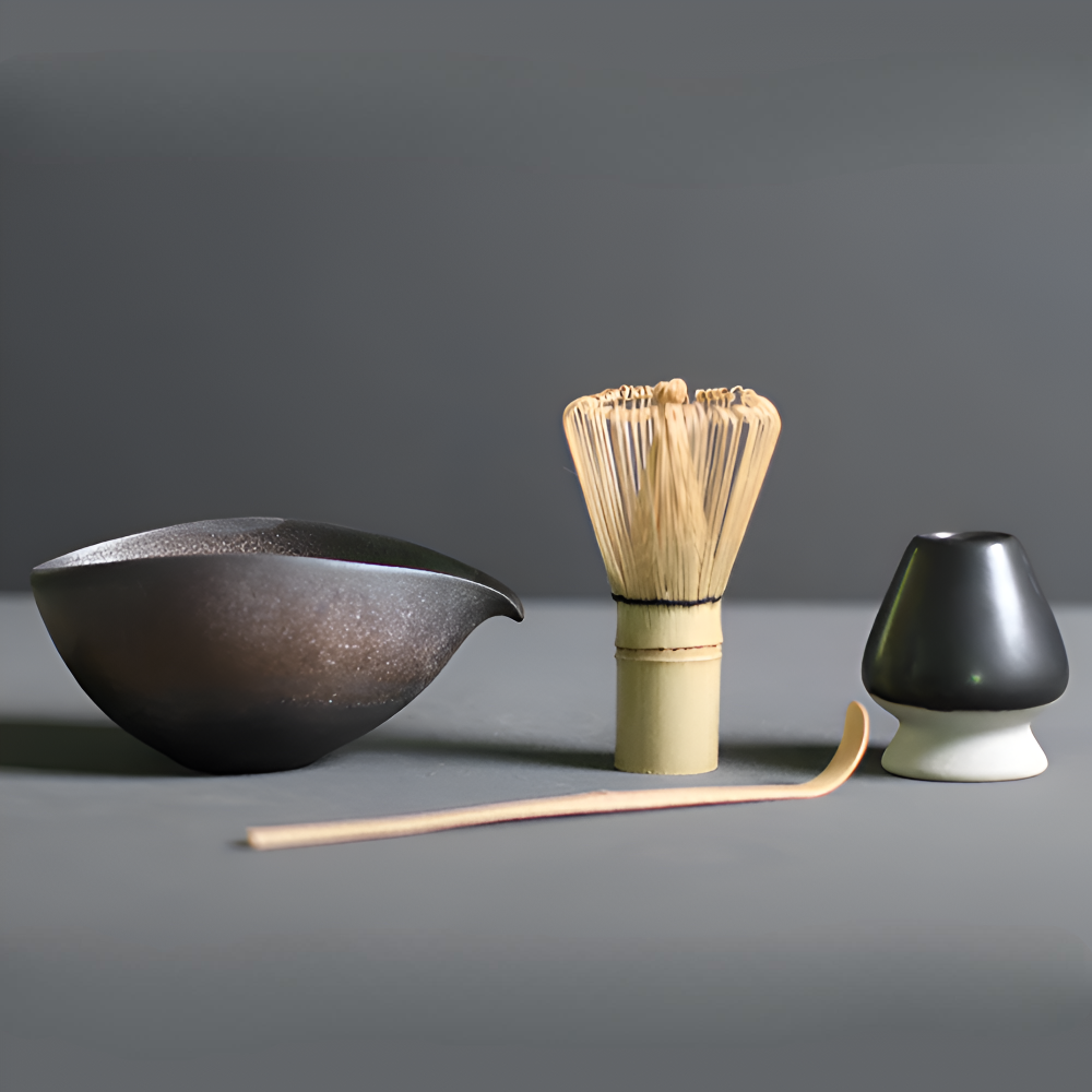 4-Piece Japanese Matcha Tea Set with Bamboo Whisk, Scoop, Bowl and Holder