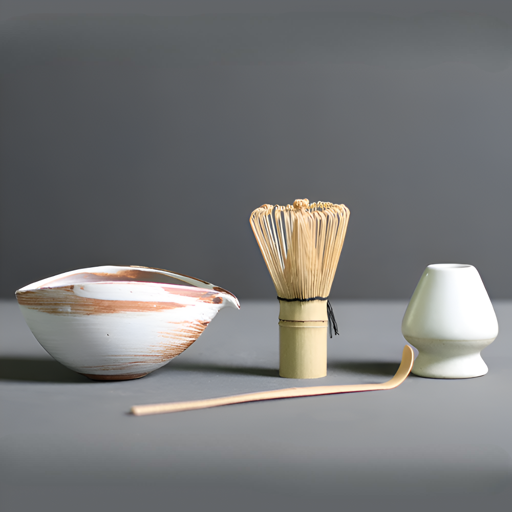 4-Piece Japanese Matcha Tea Set with Bamboo Whisk, Scoop, Bowl and Holder