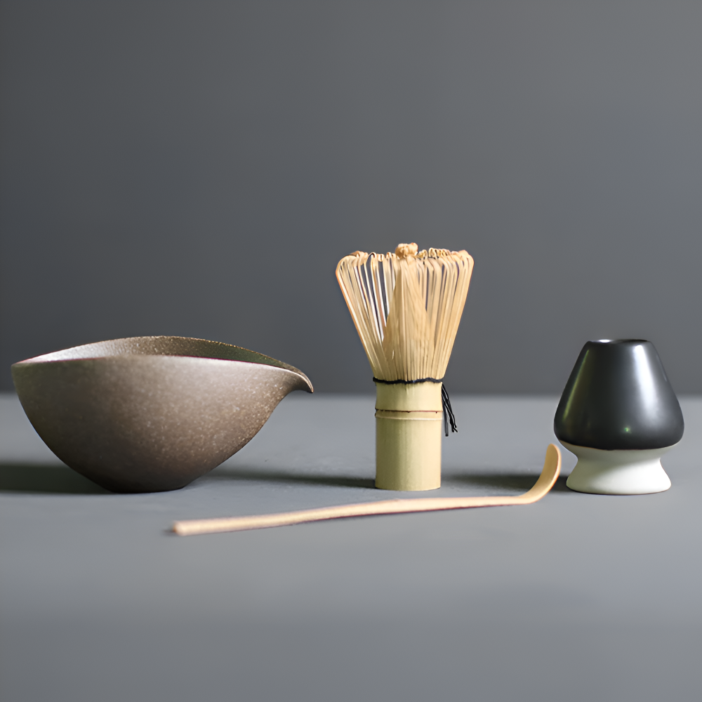 4-Piece Japanese Matcha Tea Set with Bamboo Whisk, Scoop, Bowl and Holder