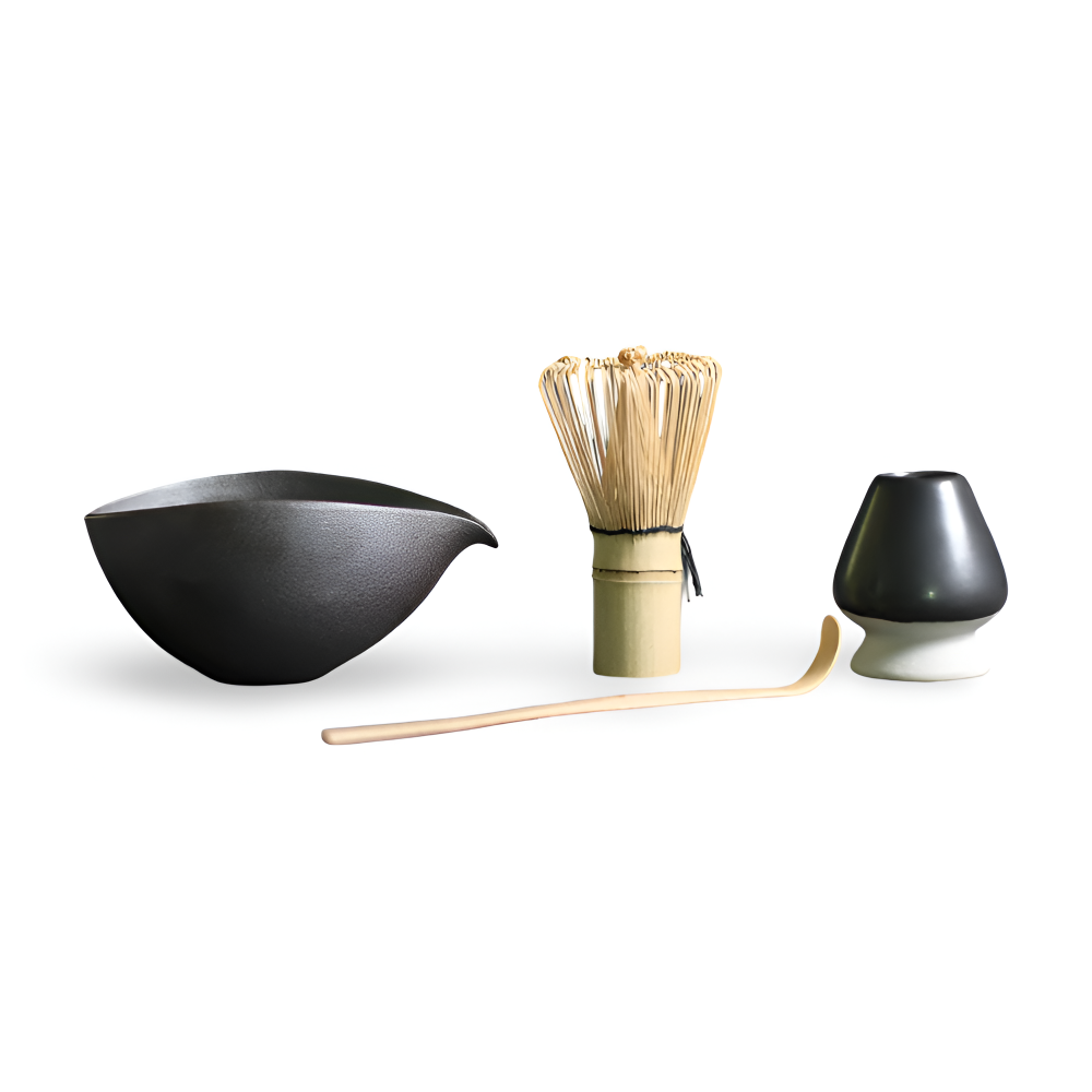 4-Piece Japanese Matcha Tea Set with Bamboo Whisk, Scoop, Bowl and Holder