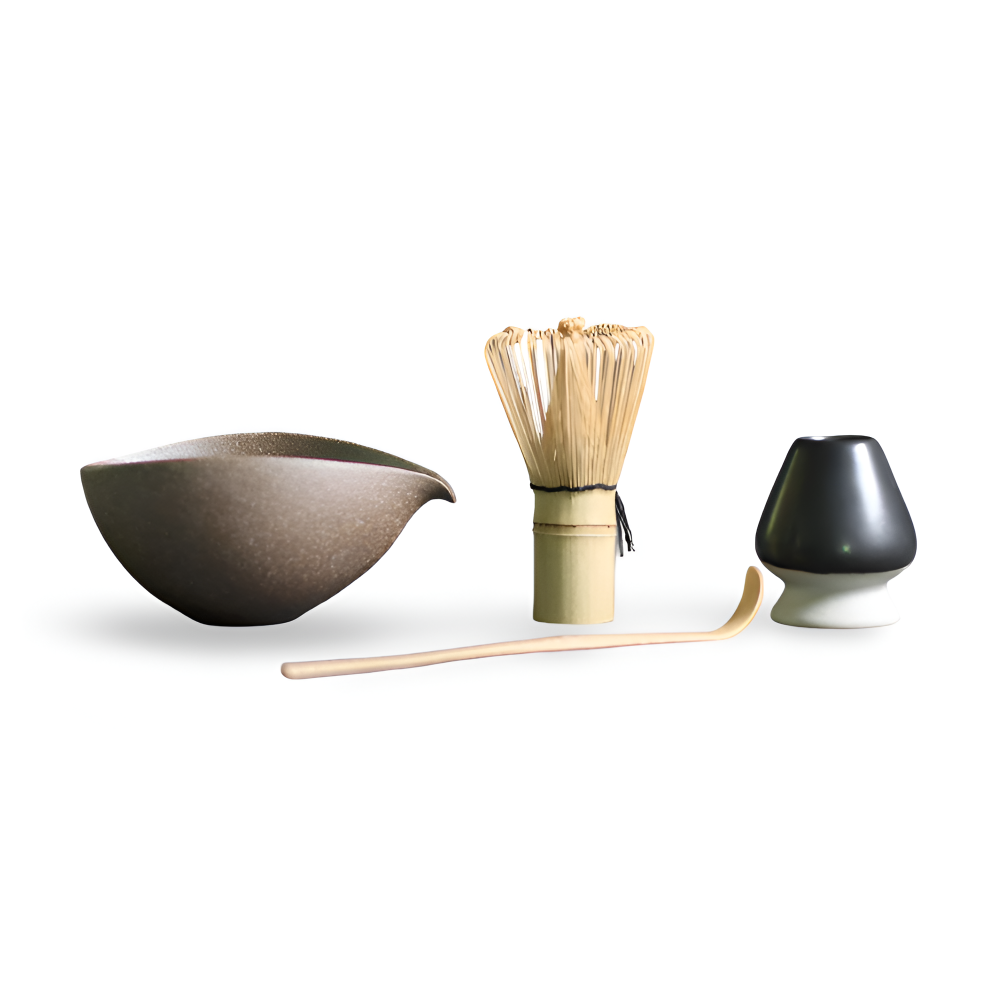 4-Piece Japanese Matcha Tea Set with Bamboo Whisk, Scoop, Bowl and Holder