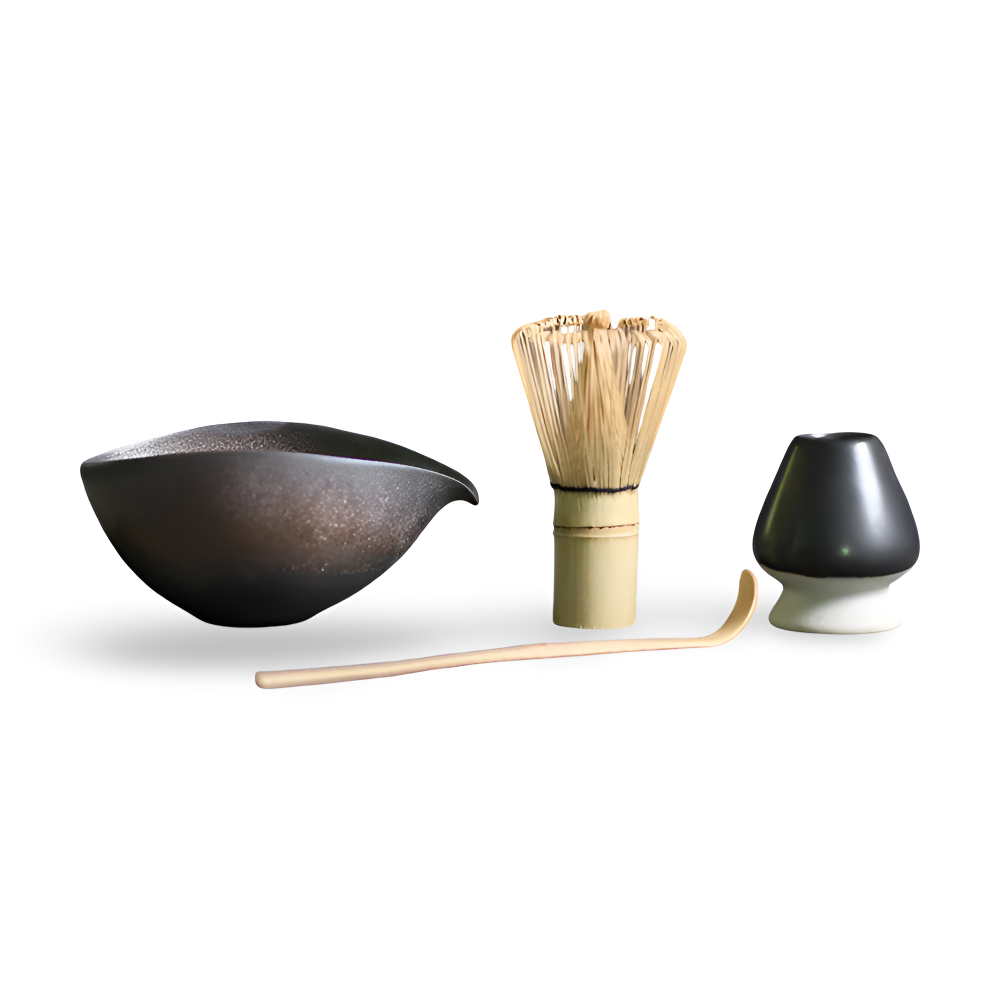 4-Piece Japanese Matcha Tea Set with Bamboo Whisk, Scoop, Bowl and Holder