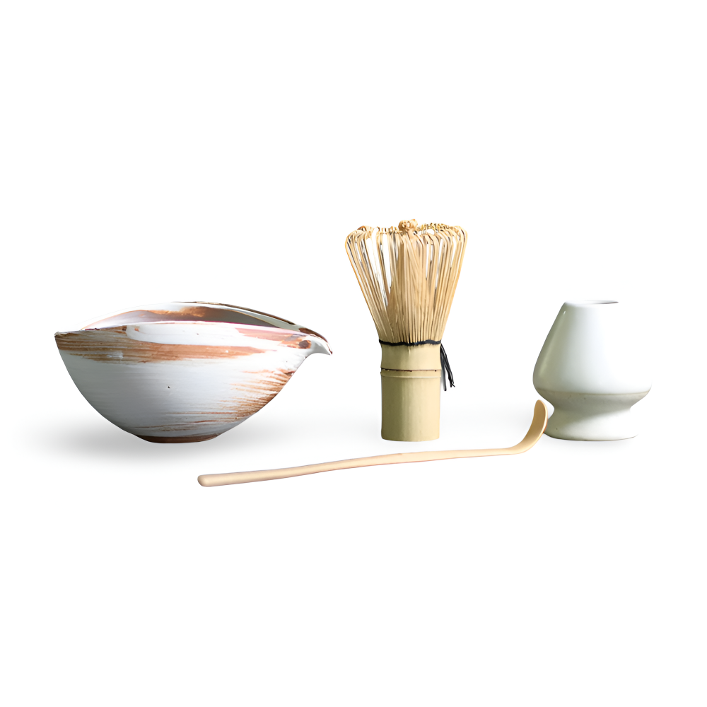 4-Piece Japanese Matcha Tea Set with Bamboo Whisk, Scoop, Bowl and Holder