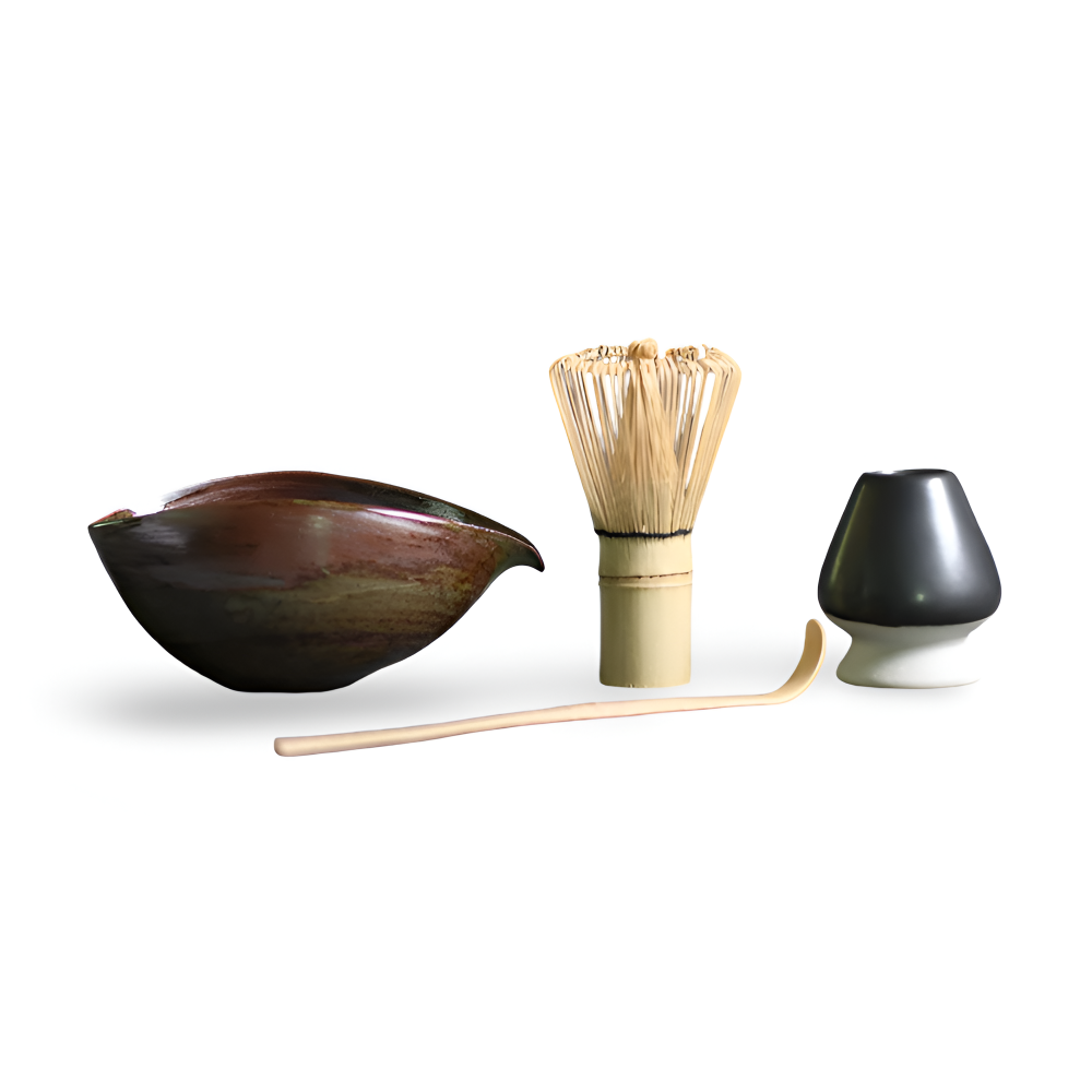 4-Piece Japanese Matcha Tea Set with Bamboo Whisk, Scoop, Bowl and Holder