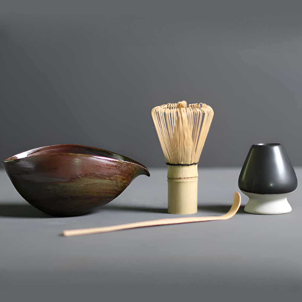 4-Piece Japanese Matcha Tea Set with Bamboo Whisk, Scoop, Bowl and Holder
