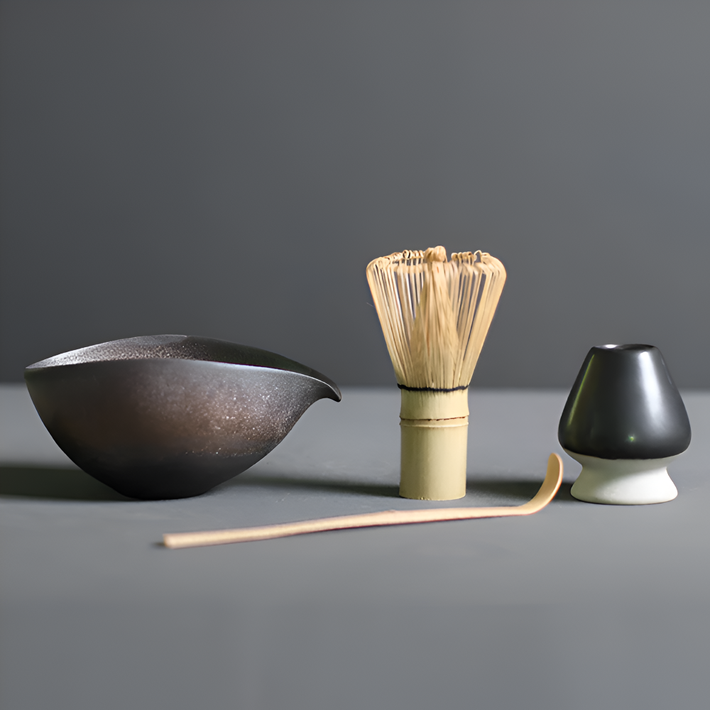 4-Piece Japanese Matcha Tea Set with Bamboo Whisk, Scoop, Bowl and Holder