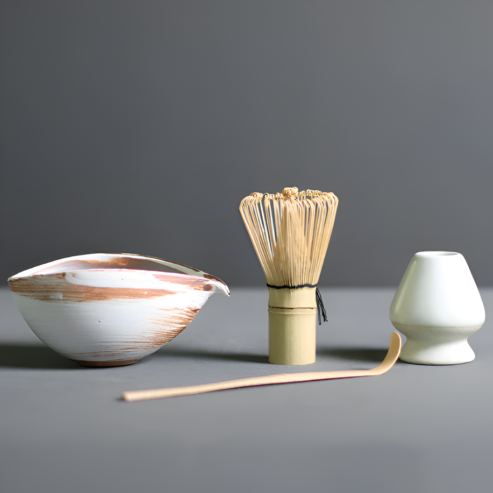 4-Piece Japanese Matcha Tea Set with Bamboo Whisk, Scoop, Bowl and Holder