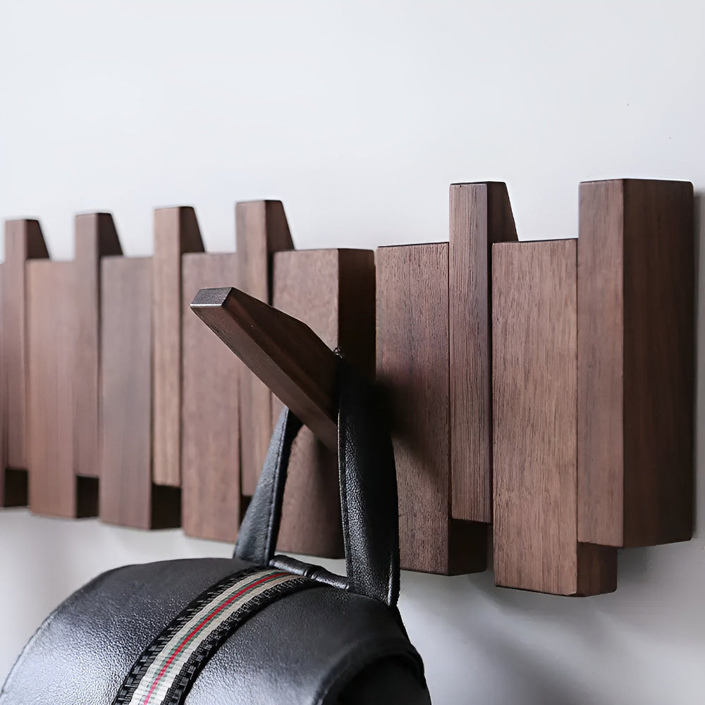 Wooden Piano Key Wall Hook Rack with Foldable Hooks