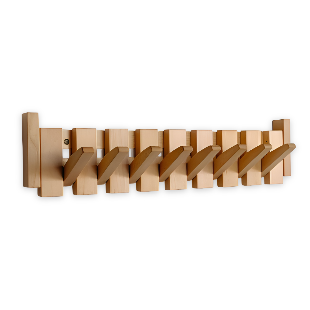 Wooden Piano Key Wall Hook Rack with Foldable Hooks