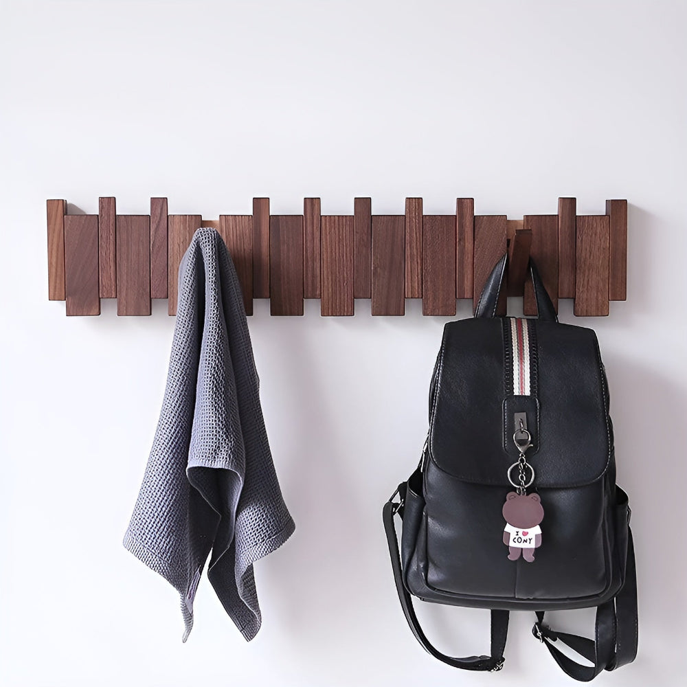 Wooden Piano Key Wall Hook Rack with Foldable Hooks