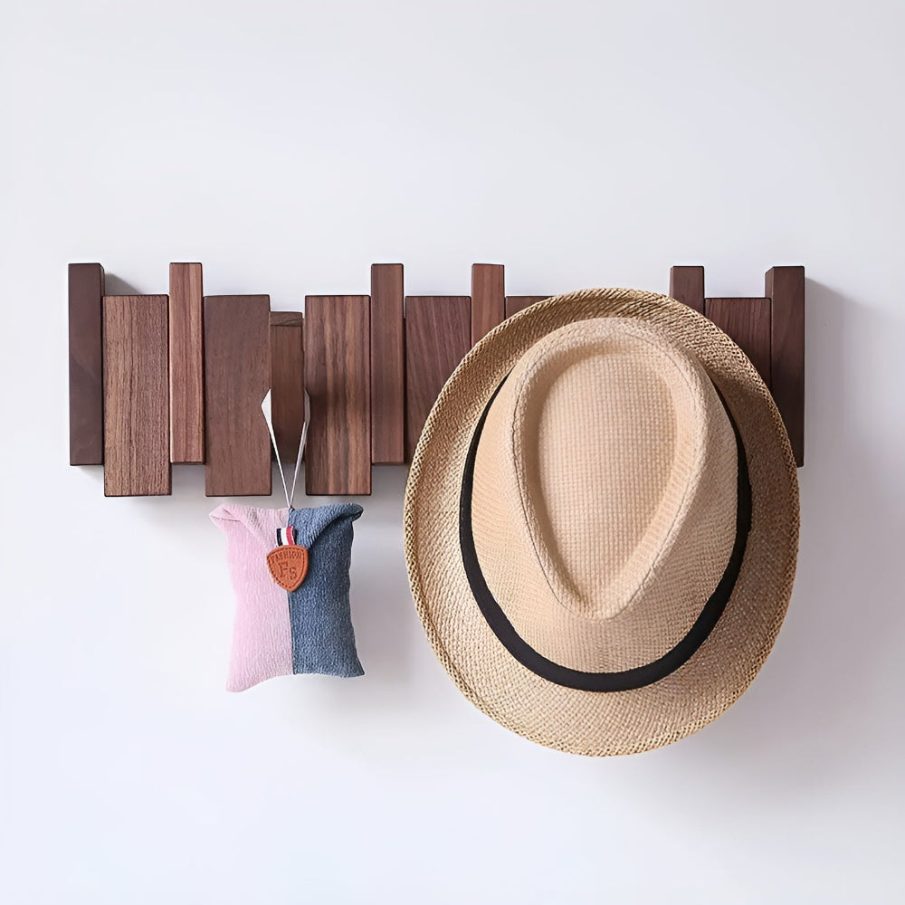 Wooden Piano Key Wall Hook Rack with Foldable Hooks