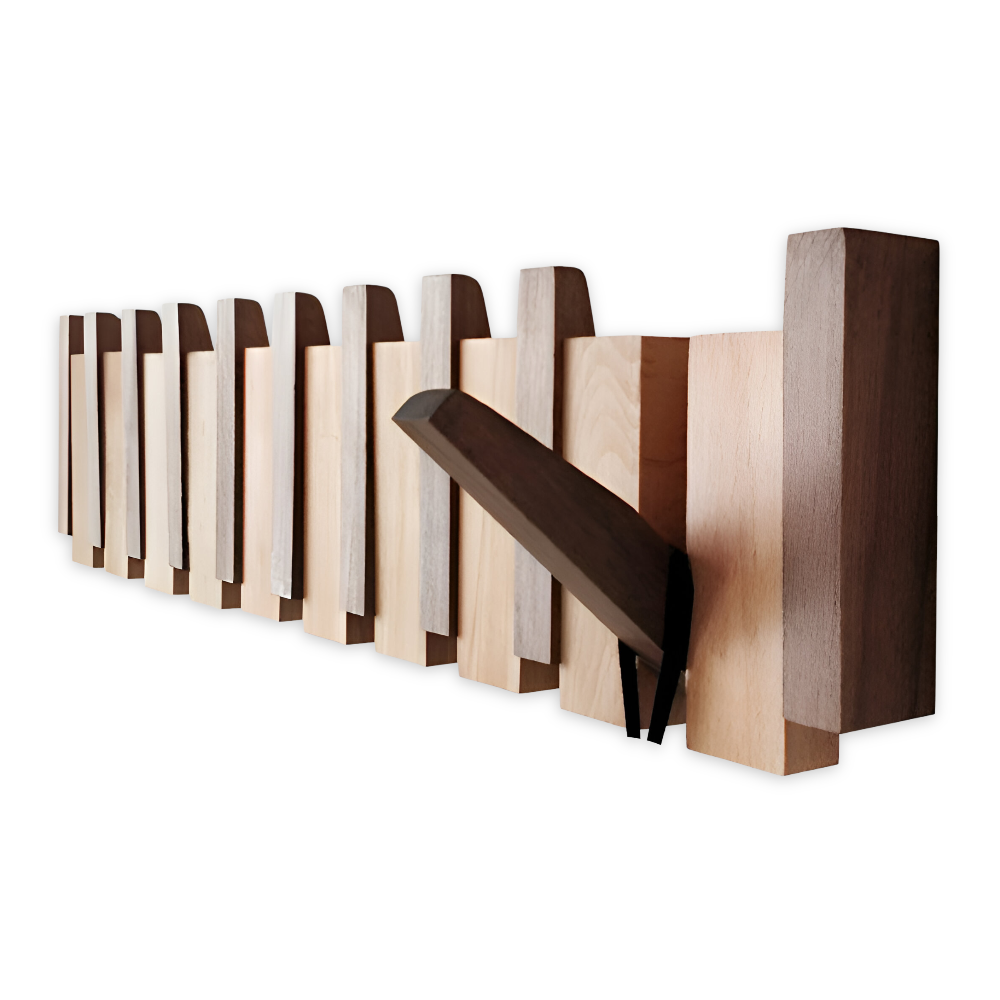 Wooden Piano Key Wall Hook Rack with Foldable Hooks