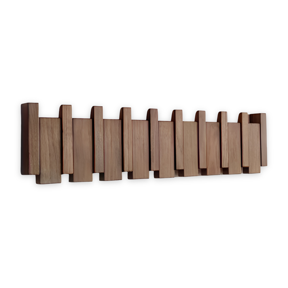 Wooden Piano Key Wall Hook Rack with Foldable Hooks