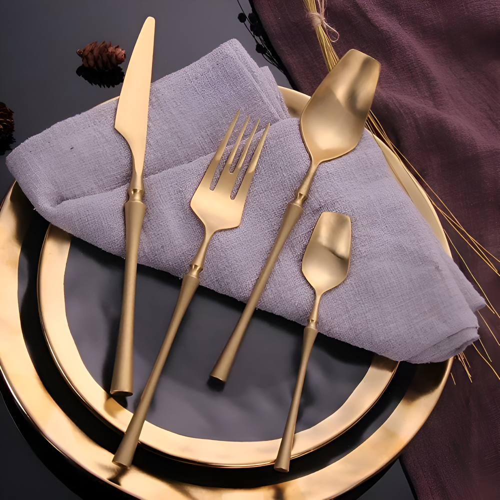 16-Piece Gold Stainless Steel Cutlery Set for Elegant Dining