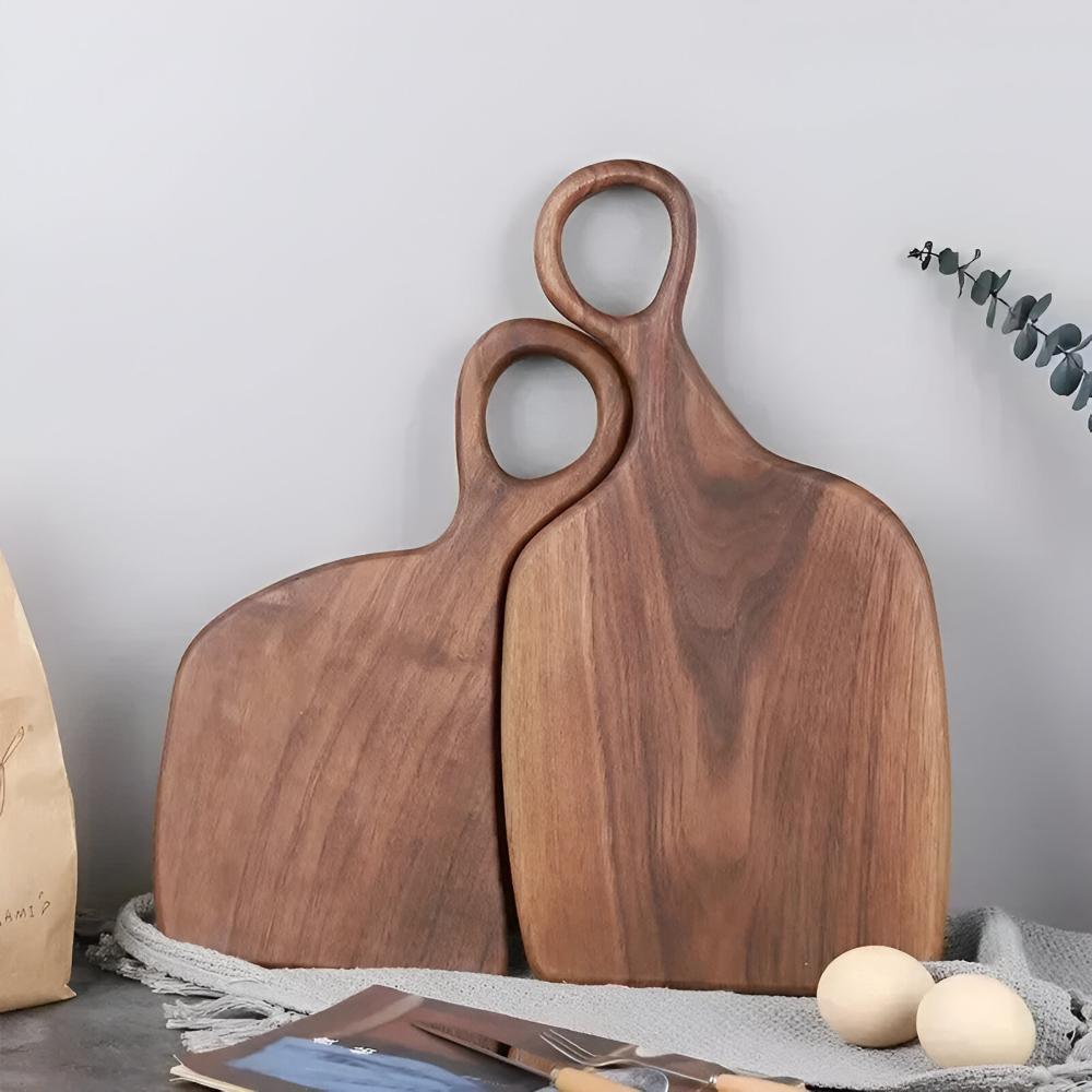 Set of 2 Wooden Cutting Boards with Handle for Chopping and Serving