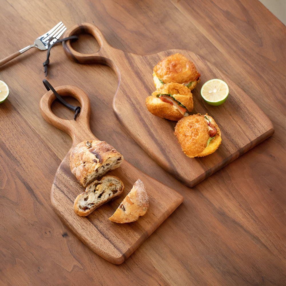 Set of 2 Wooden Cutting Boards with Handle for Chopping and Serving
