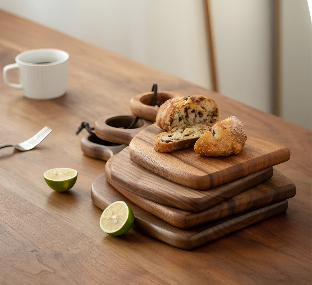 Set of 2 Wooden Cutting Boards with Handle for Chopping and Serving