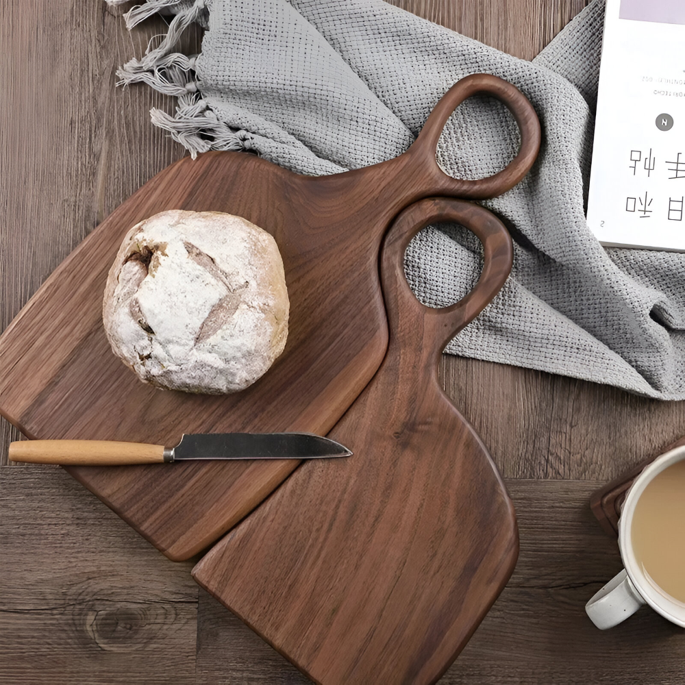 Set of 2 Wooden Cutting Boards with Handle for Chopping and Serving