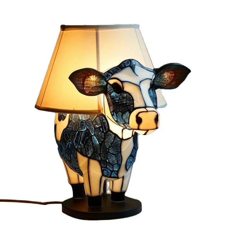 Tiffany Style Cow Table Lamp with Stained Glass Shade